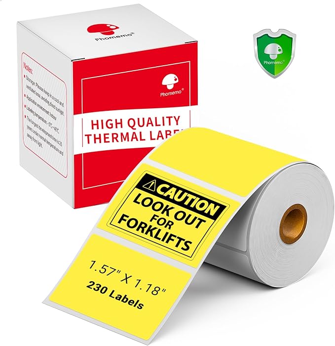 Phomemo Labels M110 -Sticker Labels for M110/M100/M220/M221/M108 Label Printer,1.57"x1.18"(40x30mm), 230 Labels, for Small Business, Home, Office, Black on Yellow