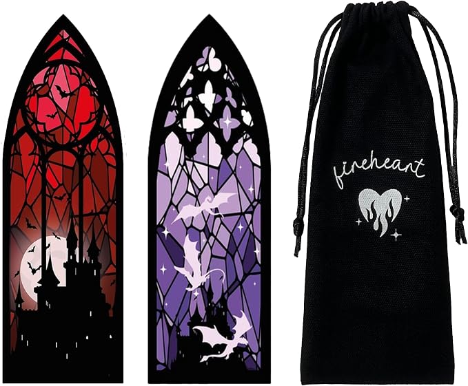 Fantasy Acrylic Bookmark Set, Stained Glass Style Transparent Bookmarks, Dark Aesthetic Romantasy Bookish Gifts for Readers & Book Lovers, Booktok Accessories (Set of 2, 6 x 2 inches)