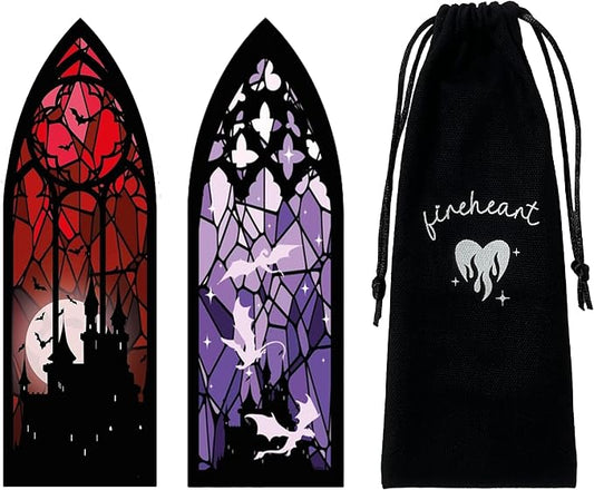 Fantasy Acrylic Bookmark Set, Stained Glass Style Transparent Bookmarks, Dark Aesthetic Romantasy Bookish Gifts for Readers & Book Lovers, Booktok Accessories (Set of 2, 6 x 2 inches)