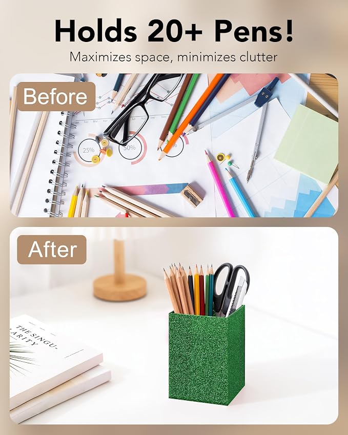 Green Glitter Acrylic Pen Holder, Acrylic Makeup Brush Storage Organizer, Pencil Pen Holder for Desk, Modern Desktop Accessories for Office School Home Supplies