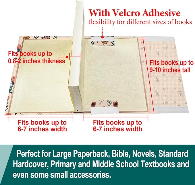 Floral Book Cover for Paperbacks,Adjustable Waterproof Soft Canvas Fabric Book Cover with Pocket Bookmark,Double Side Print Book Protector Covers for Hardcover Book Lover Gift Women