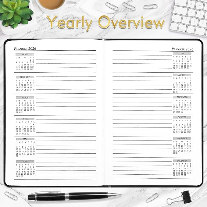 KESOTE 2026 Daily Hourly Planner - One Page a Day, 2026 Diary 5.7 x 8.3" Hardcover Monthly Agenda 12 Month A5 College Notebook Planner, Black