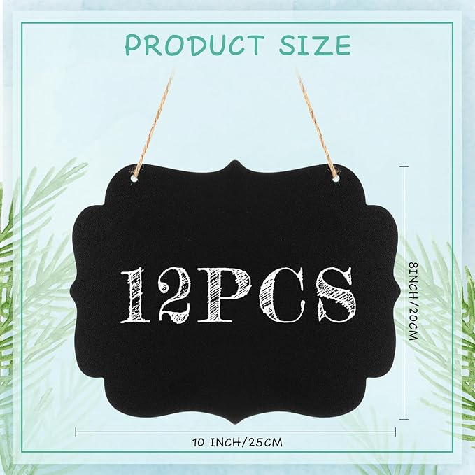 Qilery 12 Pieces 8 x 10 Inch Double Sided Hanging Chalkboard Signs Back to School Bulk Hanging Signs Message Board Black Wooden Chalkboard for Kitchen Wedding Party Decorations (Vintage)