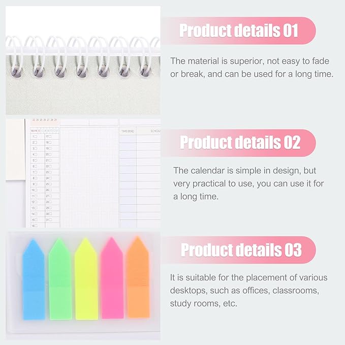 Mobestech Creative Desktop Planner Calendar with Memo Space Sturdy Multifunctional Monthly Schedule Organizer for Home Office Assorted Color