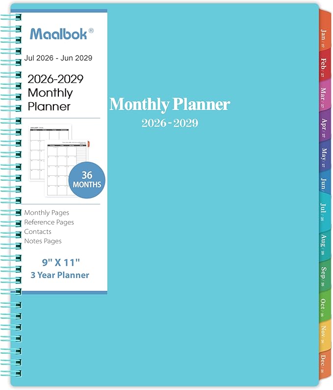 2026-2029 Monthly Planner/Calendar - 3 Year Monthly Planner 2026-2029, Jul. 2026 - Jun. 2029, 9'' x 11'', Calendar Planner with 36 Months Tabs, Double-Side, Holidays - Green
