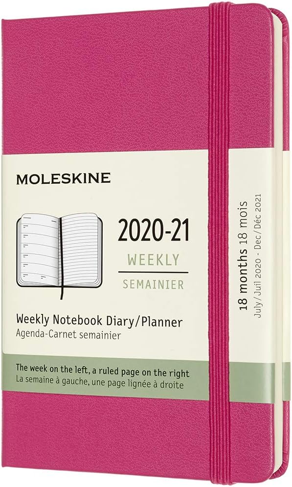 Moleskine 18 Month 2020-2021 Weekly Planner, Hard Cover, Pocket (3.5" x 5.5") Bougainvillea Pink