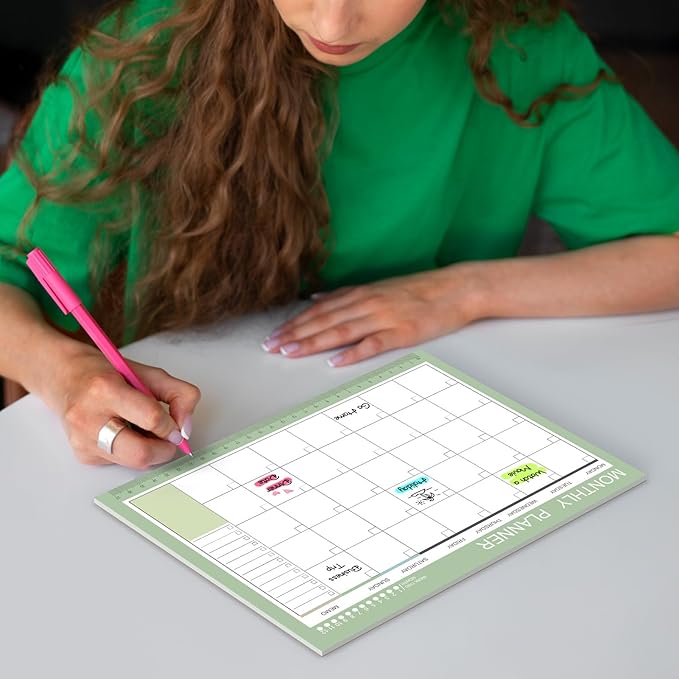 Phyxin Undated Planner, 54 Sheets Blank Calendar, 11.2" x 8.3" Monthly Calendar Planner, Tear Off Undated Monthly Planner with Memo for Women, Students, Teachers, Morandi Green