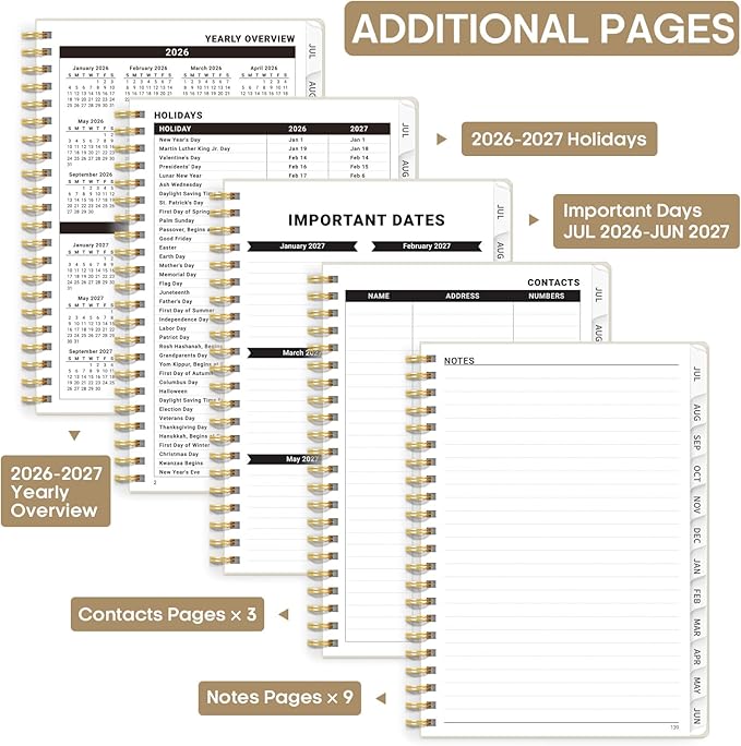 8.5" x 11" Academic Planner 2026-2027, Weekly & Monthly Calendar Planner Book, July 2026 – June 2027, Large Hardcover Organizer with Tabs, Perfect for Teachers, Students, Women & Men – A4, Beige