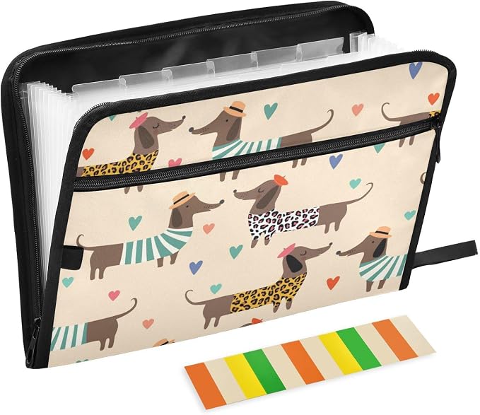13 Pockets Expanding File Folder Dachshunds in Dress with Sticky Labels Accordion File Folder Document Organizer Letter Size A4 Papers Expandable File Keeper