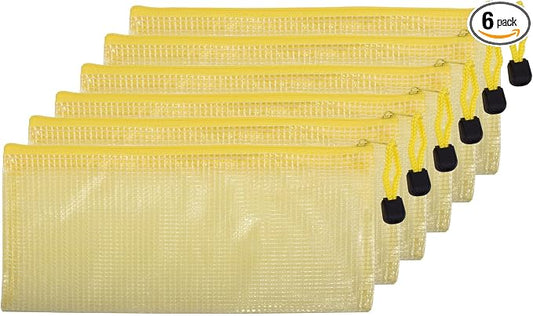 6 Pcs 4.13" x 9.25" Bills Sizes Mesh Zipper Pouch Bags, Mesh Bags with Zipper，Waterproof Clear Document Pouch for Organization Puzzles Travel, Office, Classroom Organization, Bills Yellow