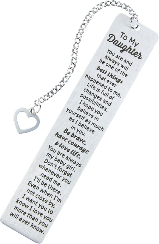 Daughter Metal Bookmark – Inspirational Graduation Gift for Daughter, Birthday Gifts for Daughter Girl, College Graduation Daughter Gift from Mom, Stainless Steel Bookmark Metal Bookmarks for Women