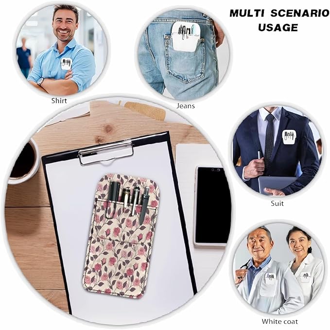 chaqlin Pocket Protector, PU Leather Men Women Pen Holder Pouch Pocket Organizer For Shirts, Lab Coats, Pants (Rose)