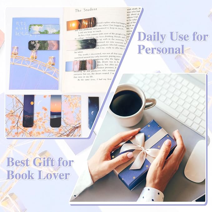 48 Pcs Magnetic Bookmarks, 24 Styles Cute Landscape Magnet Book Mark for Reading Funny Easter Gifts for Women Men Students