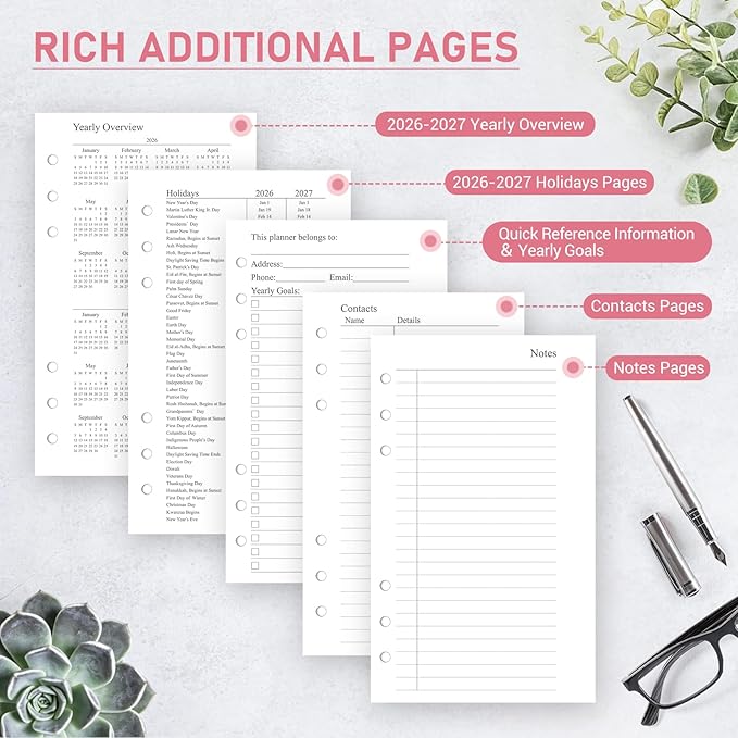 2026-2027 Monthly Planner Refill for A6 6-Ring Binders, 3.8"x6.8" Small Size Planner Inserts, Jul. 2026 - Dec. 2027, 18 Monthly Calendars with Colorful Laminated Tabs, 6-Hole Punched