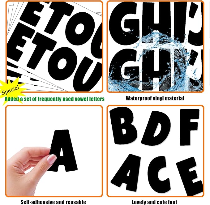 Bemeol 42 Sheets 504 Pieces Letter Stickers Bulletin Board Letters 2.5 Inch Self Adhesive Alphabet Sticker Letters for Poster Board Classroom Crafts Home Decor(Black)