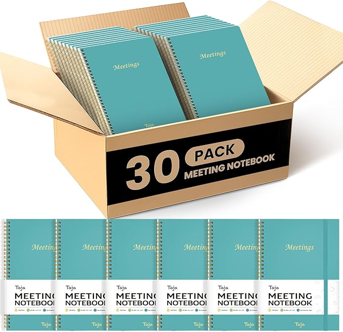 30 Pack of Meeting Notebook for Work Organization - Work Planner Notebook with Action Items, Agenda Planner for Note Taking, 160 Pages (6.9" X 9.9") Project Organizer for Men & Women - Blue