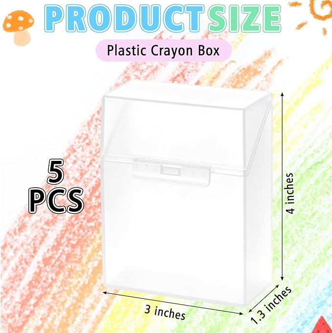 5 Pieces Plastic Crayon Box Clear Crayon Holder Case 24 Crayons with Hinged Lid and Snap Closure for School Classroom Office Art Craft Supply (5 PCS, Clear)