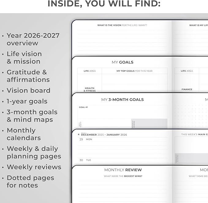 Clever Fox Dated Planner Premium 2026 – Weekly Agenda for Planning & Time Management –Notebook with Habit Tracker & To-do List (Black)