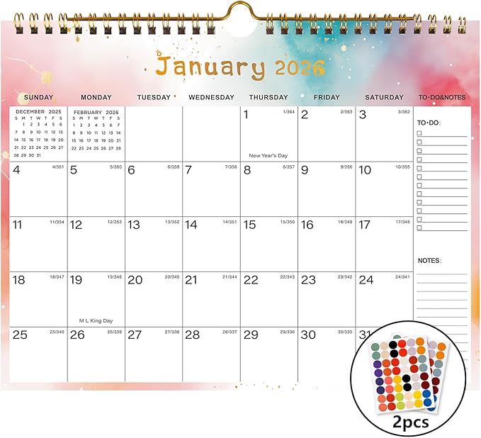 2026-2027 Wall Calendar - Includes January 2026 to June 2027, 18-Month Paper Wall Calendar 11 x 8.5 Inches.Thick Paper with Julian Dates and Block for New Year and Christmas Holidays To-dos ＆ Notes (J)