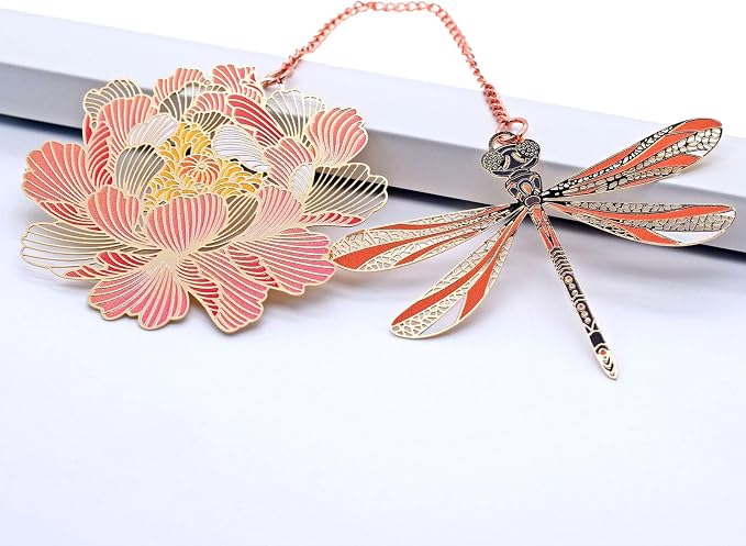 BLBMH 4in1 Metal Bookmark for Women Cute Birthday Christmas Gifts for Mom Girlfriend Wife Teacher Readers Best Friends - Flower Dragonfly