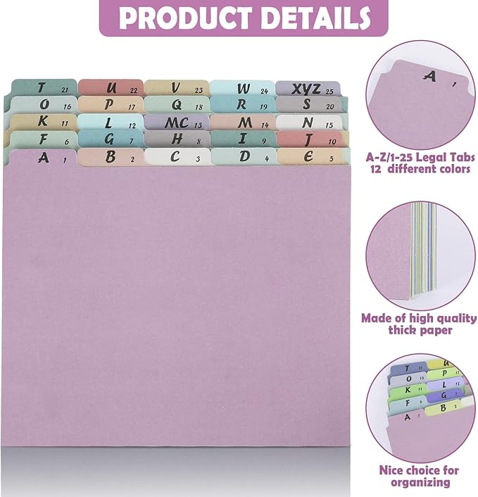 1 Set 25 Alphabet File Dividers A-Z Top Tab File Guides Letter Size 1/5 Cut Tab Manila Alphabetical File Organizer File Cabinet Dividers for Work Office Home School and Desk Organizer(Vintage)
