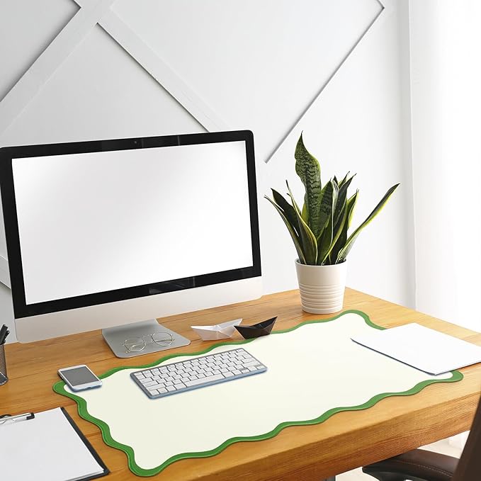 Hahafelt Scalloped Desk Mat Large Desk Pad Cute Coquette Table Mat Back to School Preppy Table Make up Pad Nonslip Graduation Gift with Stitching Waterproof Gaming(Green,31.5 x 15.8 Inches)