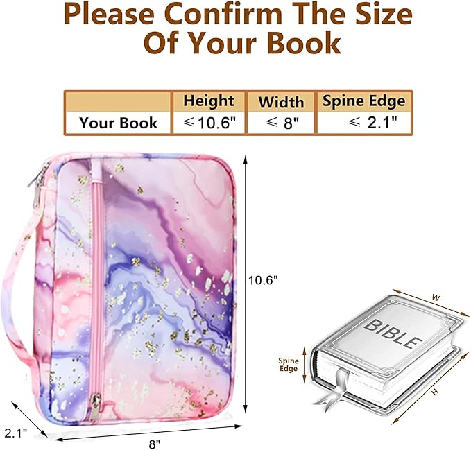 Bible Covers for Women Bible Case Girls Bible Bags Kids Scripture Carrying Case with Handle Pockets，Bible Book Carrying Case (Pink-Marble)