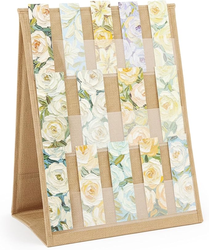 Faccito Bookmark Display Stand, Double Sided Portable Holder for Bookmarks, Linen Fabric Desktop Display Rack for Craft Fairs, Markets, Handmade Vendors