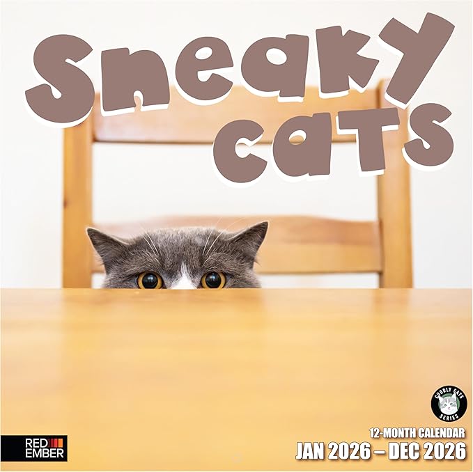 RED EMBER Sneaky Cats 2026 Wall Calendar 12 Month | 12" x 24" Open | Thick & Sturdy Paper | Giftable | Funny Kitten Cat Calendar 2026