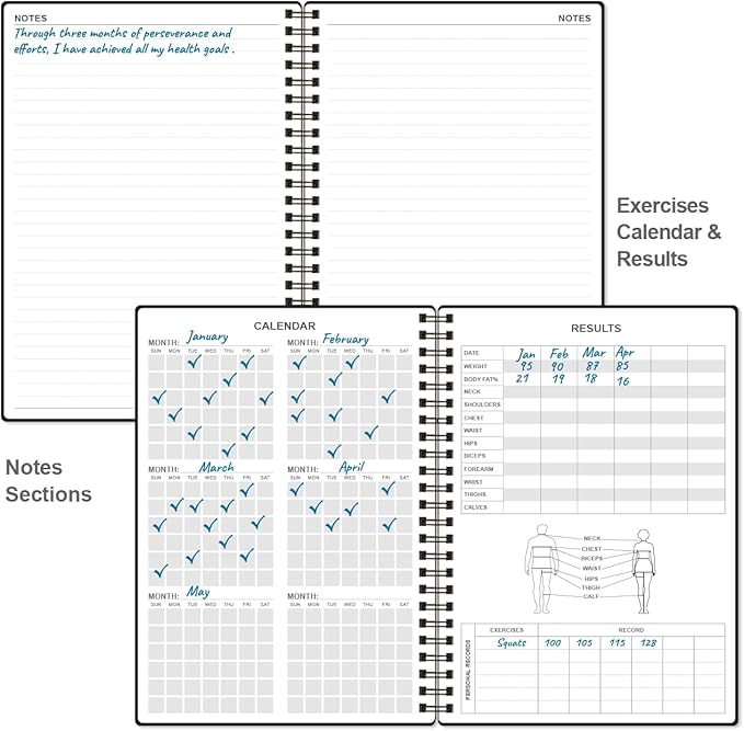 Fitness Journal for Women & Men - A5 Workout Journal/Planner Daily Exercise Log Book to Weight Loss, Gym, Muscle Gain, Bodybuilding Progress - Daily Personal Health & Wellness Tracker, Spiral-Bound, 5.8" x 8.3", Deep Black