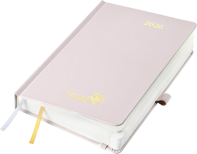 POPRUN 2026 Daily Planner One Page Per Day A5 Size Calendar (5.75" x 8.5") - 12 Months Hourly Appointment Book with Hardcover, Monthly Tabs, Pocket, Pen Holder - Light Pink