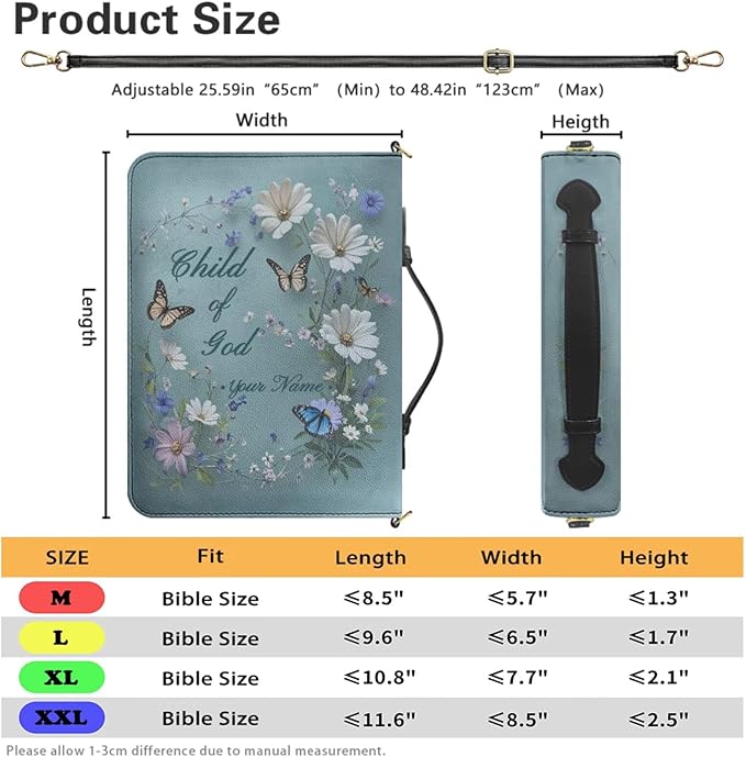 Custom Bible Carrying Case for Women, Personalized Bible Cover with Name, Butterflies and Daisies Print Book Organizer with Strap Handle Inner Pockets and Pen Loop, Biblia Study Supplies