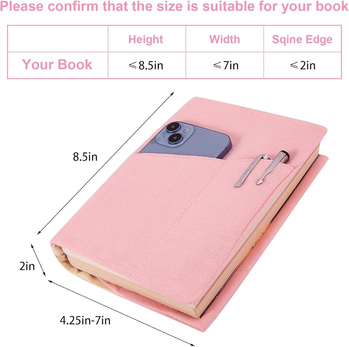 Book Covers for Paperbacks,Reusable Book Protector for Soft (Pink, 8.5 Inch x 2 Inch)