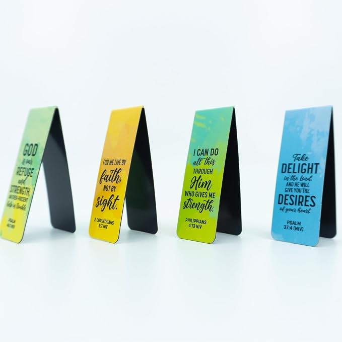 Decorably 8 Pack 0.8x2.3in Bible Verse Magnetic Bookmarks Christian, 8 Watercolor Motivational Designs Prayer Page Clips for Women & Men - Study, Devotional, Journaling, Reading, Gift