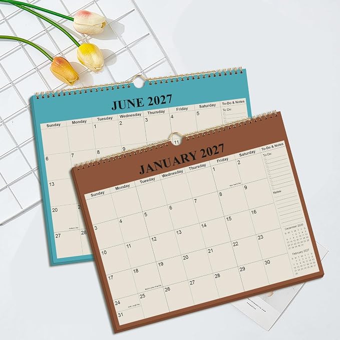 Calendar 2026-2027 - 18 Months Wall Calendar from July 2026 - December 2027, 2026-27 Wall Hanging Calendar Planner with Thick Paper, 12" x 14.5", Beige