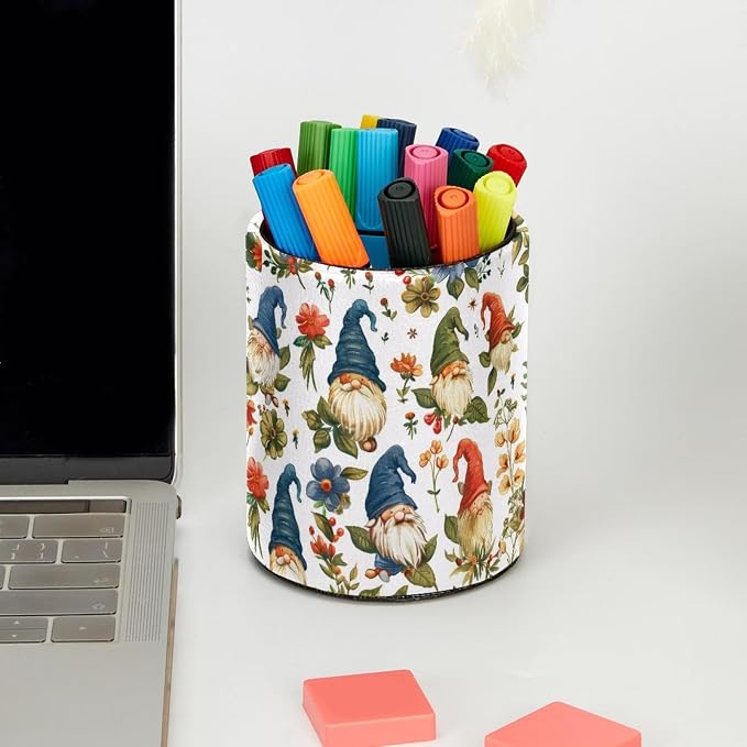 Desk Organizer Pen Holder for Desk, Gnomes Florals Pencil Holder, Large Capacity Pen Cup Makeup Brush Holders Desktop Office Supplies Storage Organizer