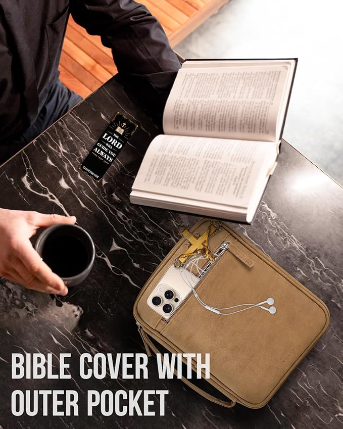 Bible Cover - Bible Case for Men with Durable Handle, Carrying Book Case Church Bag, Protective with Zippered Pocket, Ideal for Church and Prayer Meetings, Christian Gift for Men