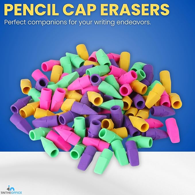 1InTheOffice Pencil Cap Erasers, Assorted Colors, Arrowhead Caps Tops Eraser, Eraser Cap for Art, School, Office Use, and Classroom Set, 12 Pack (Assorted Colors, 12 Pack)