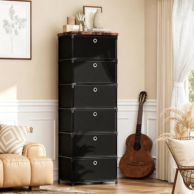 LUKYTOWER Fabric Cube Storage Organizer with Bins | Sturdy 6 Cubby Shelf, Multifunctional Compact Space Saver, Large Capacity Shelves, Closet, Living Room, Dorm, Yarn