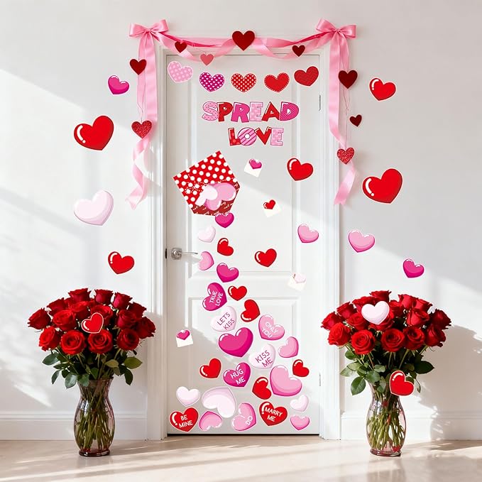 FYSUIMU Valentine' s Day Classroom Door Decoration Bulletin Board Set Red Pink Heart Spread Love Envelope Paper Cutouts for School Classroom Chalkboard Wall Door Welcome Decor