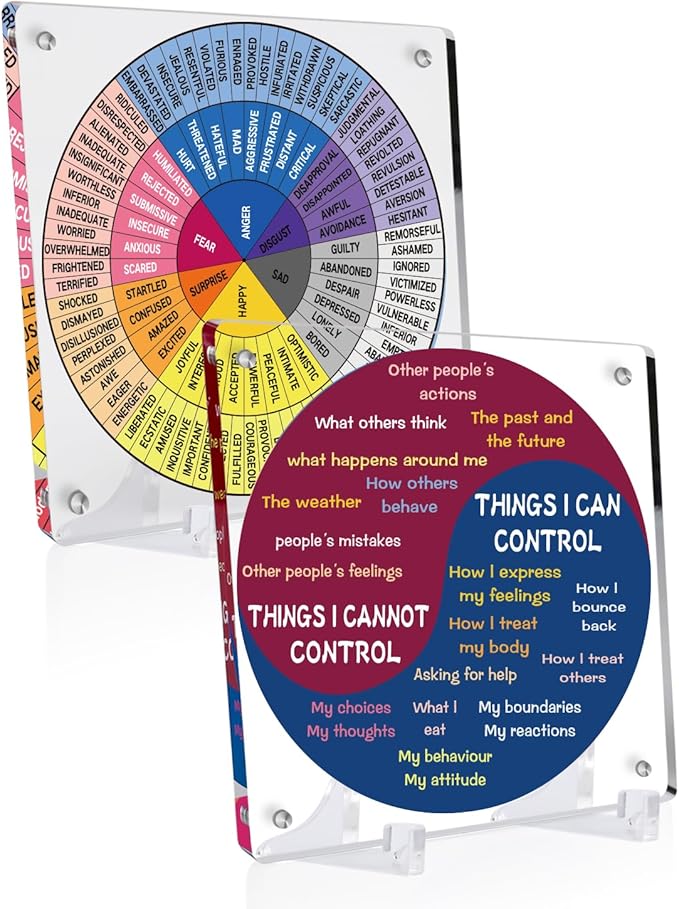 2 Pieces Acrylic Feelings Wheel & Needs Wheels Emotions Wheel Mental Health Tool for Home/Office/School Education Supplies School Classroom Decor