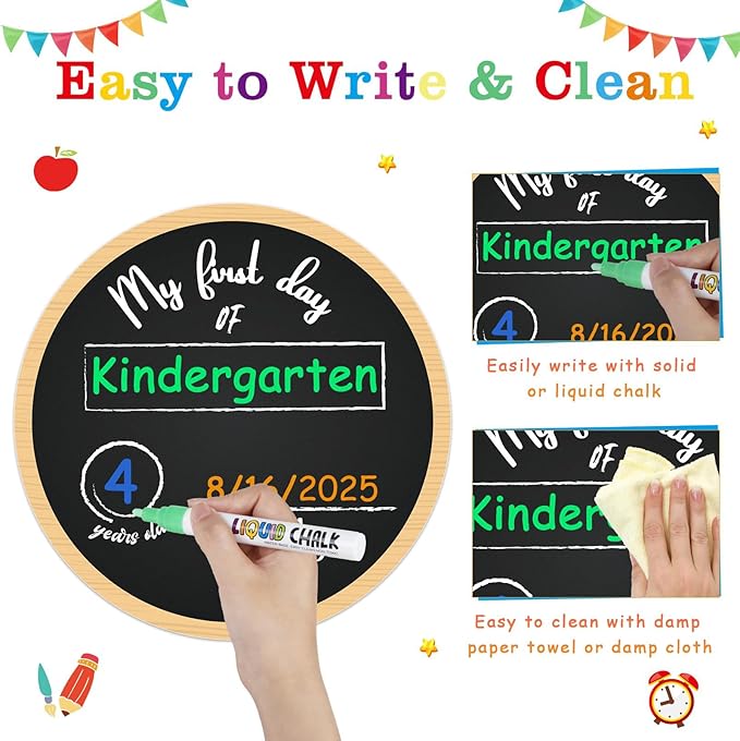 FaCraft First Day of School Sign Board - Doubles Sided Back to School Chalkboard for Kids Son Daughter Erasable 1st Day of Preschool/Pre-K/Kindergarten Supplies Reusable Photo Prop Gifts Sign