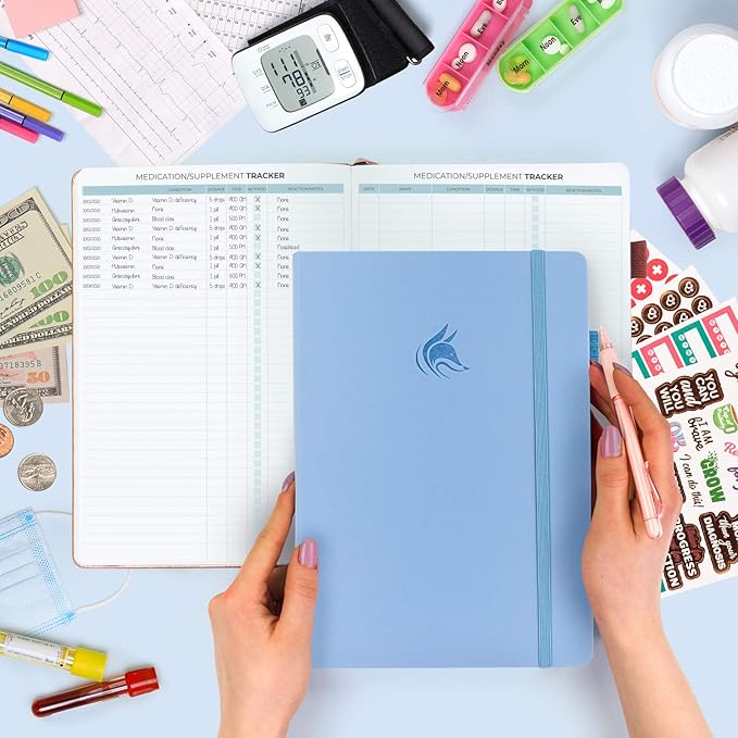 Clever Fox Large Medical Planner 12-Month – Medical Notebook, Health Diary, Wellness Journal to Track Health – 12 Months, 7x10.5″ (Light Blue)