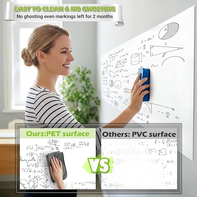 AFMAT Whiteboard Sticker for Wall, 1.44x11ft White Board Paper, Super Sticky Dry Erase Wallpaper, Peel and Stick Dry Erase Board with 4 Markers, No Ghosting Whiteboard Paper for Home Office Classroom