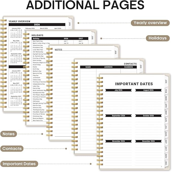 2026 Planner, Weekly and Monthly Calender Planner, Jan 2026 to Dec 2026, Hardcover 2026 Calendar Book with Tabs & Inner Pocket, Office Home School Supplies for Women & Men - A4 (8.5" x 11"), Gray