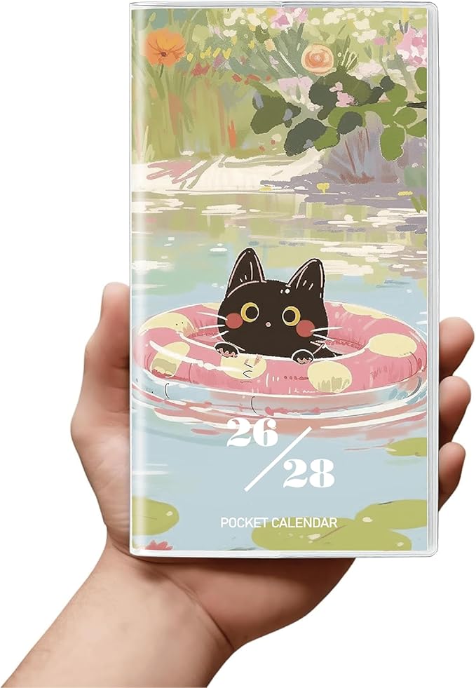 Pocket Calendar 2026-2028 Animal Series, Monthly Planner Jan 2026 to Jul 2028 (3.7" x 6.7") Perfect Purse Calendar, Pocket Agenda with Protective Plastic Sleeve- Float Cat