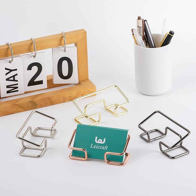 Business Card Holder for Desk, Cute Metal Card Organizers and Office Desk Accessories for Men and Women (Rose gold)