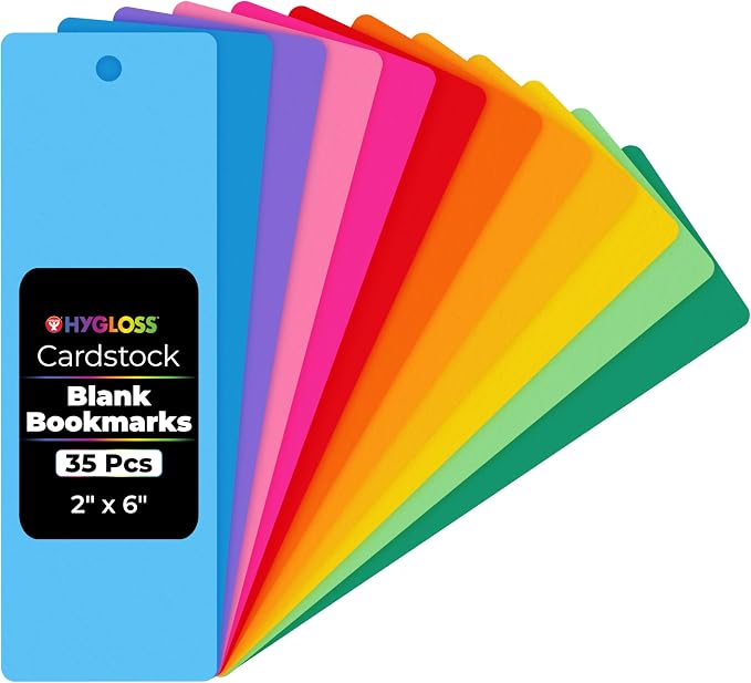 Hygloss Blank Bookmarks to Decorate - 35 Colorful DIY Bookmark Cardstock Blanks - 2x6 Inch, Pre-Punched Hole - Perfect for Craft Projects, Classroom Activities, Custom Gifts - 65 lb Paper