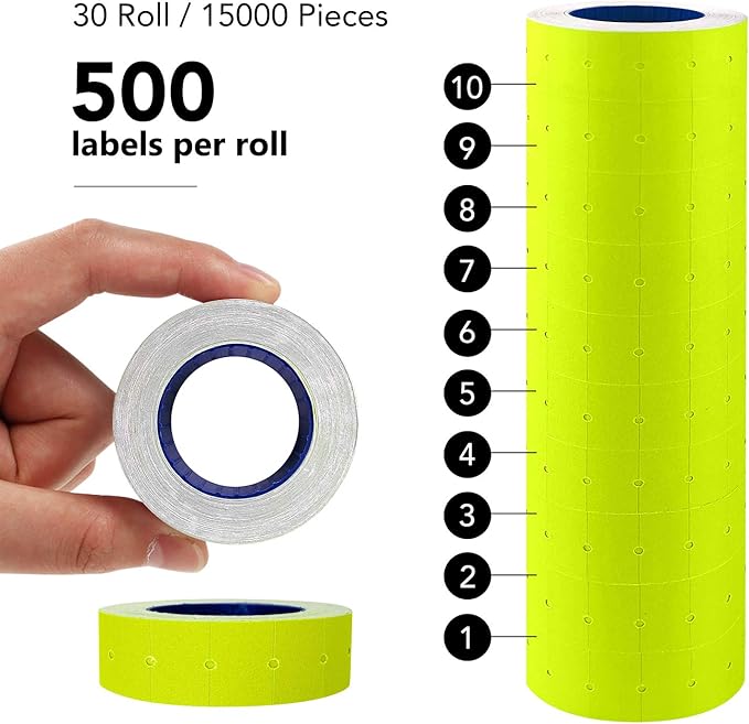 30 Rolls 15000 Price Gun Labels for Mx-5500 White Price Marker Stickers, Super Sticky Label Paper Tag Labels (Yellow)