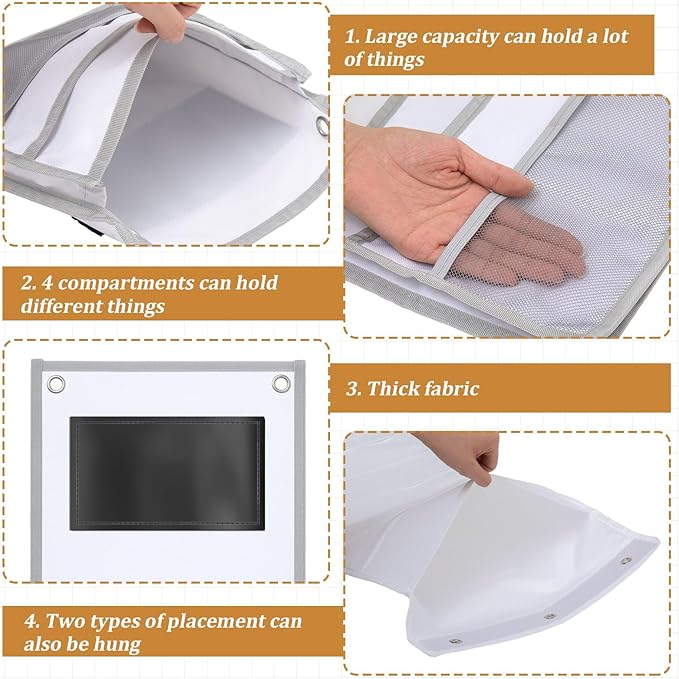 Henoyso 2 Pcs Magnetic Locker Organizer File Holder 4 Compartments Magnetic Paper Holder 3 Tier Storage Letter File Pocket for Documents Mails Fridge Whiteboard Office (Gray)